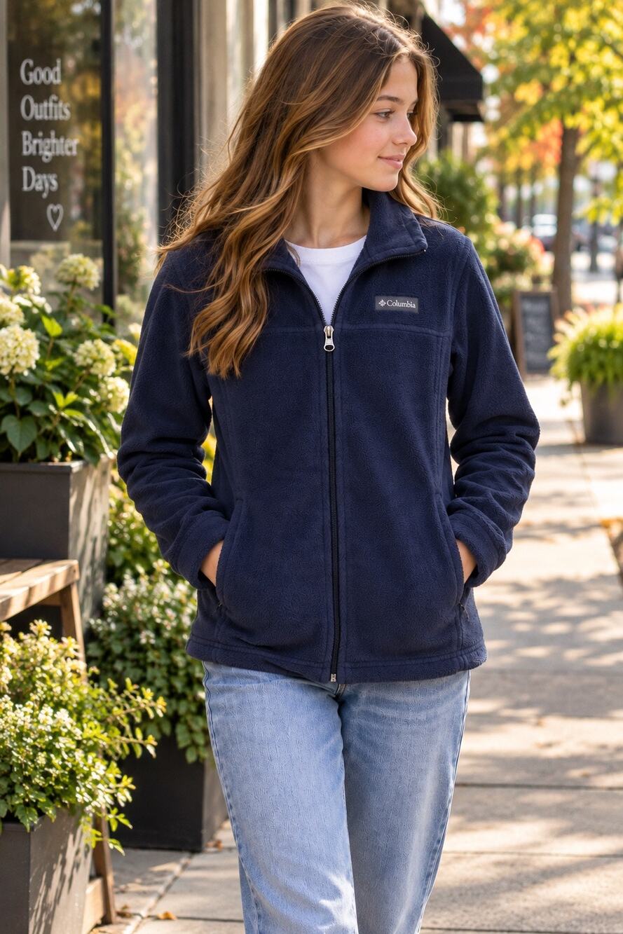 Columbia Girls L 14/16 Navy Full Zip Fleece Jacket Zip Pockets